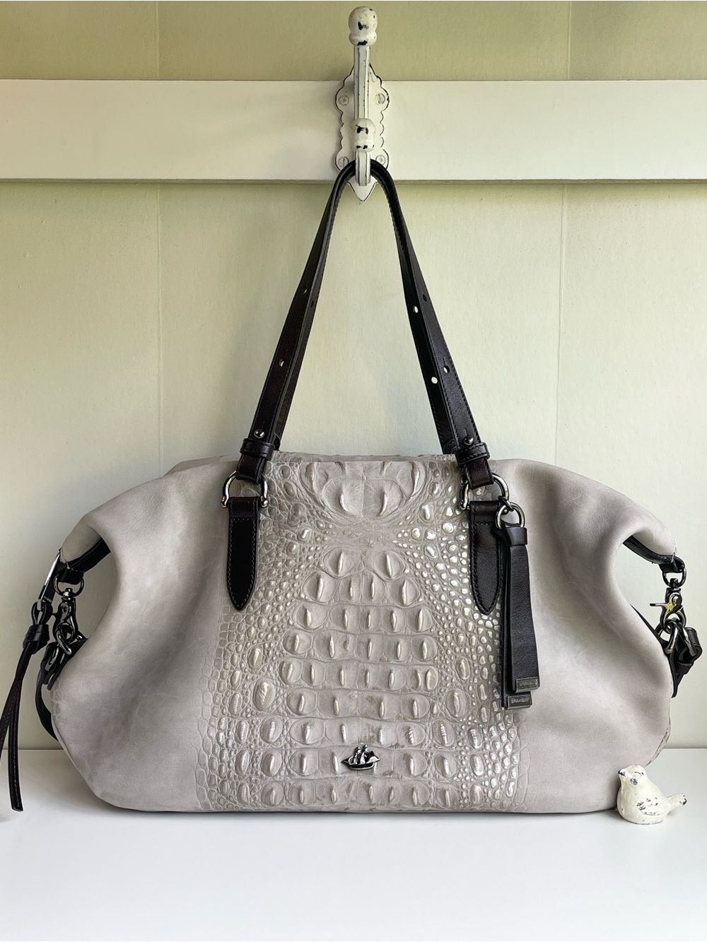 Brahmin Limited Edition Retired Delaney Leather Tote In Smoke Wilmington